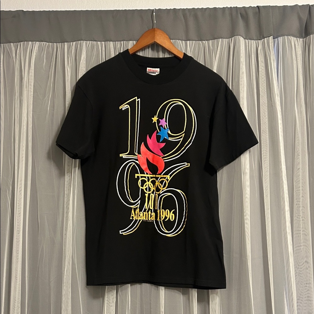 Olympics Black 1996 Atlanta Graphic Short Sleeve T-Shirt Size Medium